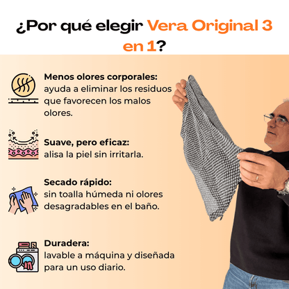 Vera Original 3 en 1 – Toalla de ducha exfoliante antibacteriana
