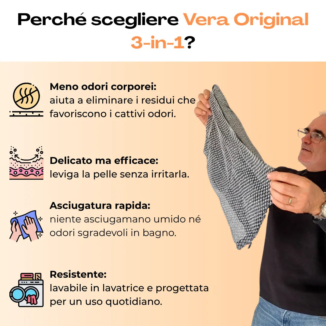 Vera Original 3-in-1 – Asciugamano da doccia esfoliante antibatterico