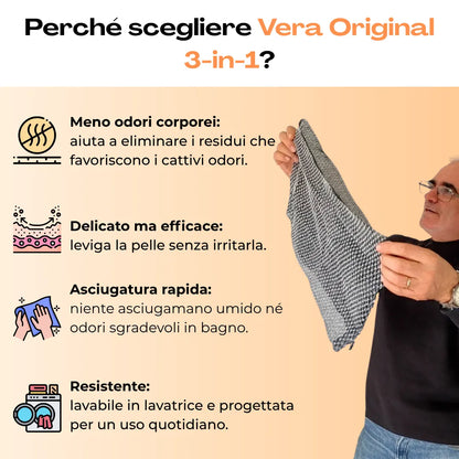 Vera Original 3-in-1 – Asciugamano da doccia esfoliante antibatterico