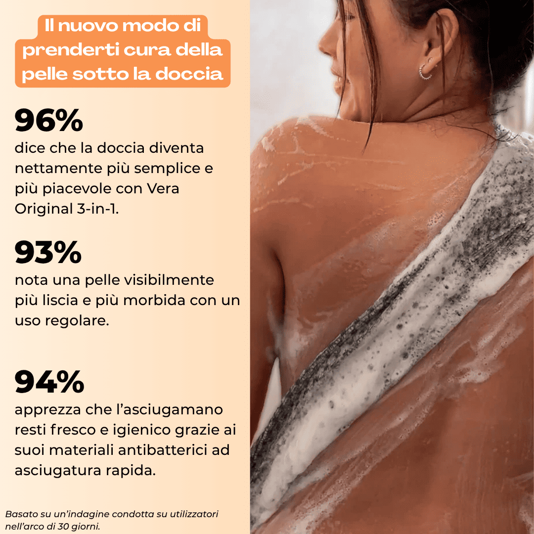Vera Original 3-in-1 – Asciugamano da doccia esfoliante antibatterico