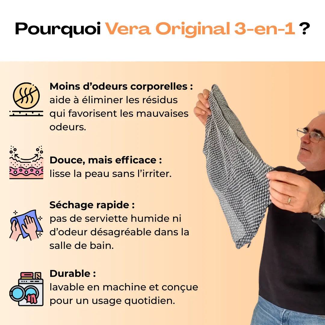 Vera Original 3-en-1 – Serviette de douche exfoliante antibactérienne